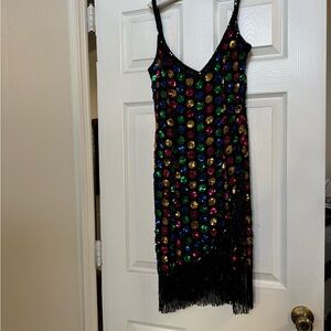 Sequin Fringe Black Dress
